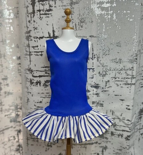 Vintage *Barbie* Clothes: 90's Blue & White Stripped Dress #2614 (Read)