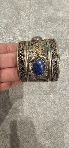 Afghan vintage Silver Blue Lapis Lazuli Gemstone Handmade Jewelry Bracelet - Picture 4 of 6