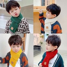 Children's Knitted Scarf Neck Protection Solid-Color Leather Label Scarf; 9CC7