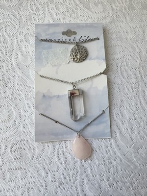 Inspired Life 3pc Necklace Set Tree of Life Quartz & Rose Quartz Pendants