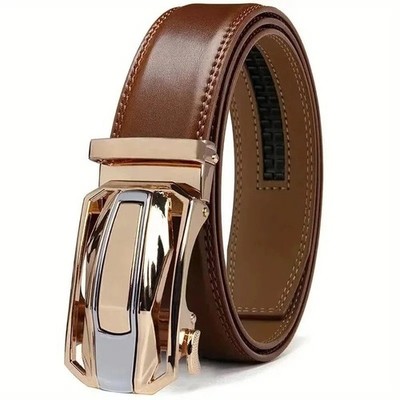 Men's Genuine Leather Belt Automatic Ratchet Buckle Luxury Business Casual Dress