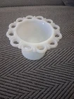 Vtg 7" White Milk Glass Pedestal Compote Bowl Scalloped Heart Laced Edge Dish
