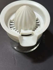 Vintage Citrus Juicer Squeezer Glass Bottom Plastic Top White