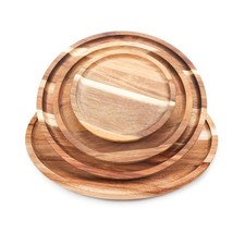 4PC Round Acacia Wood Dinner Plates set of 6-12 inch , Kitchen Wooden Plates...