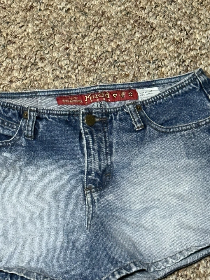 ВИНТАЖНЫЙ грязи отрезать джинсовой ткани джинсы шорты синий взрослый размер 5 женщин Y2K - Изображение 4 из 4