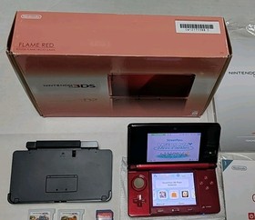 Nintendo 3DS Flame Red Console System Complete in Box w/ Games