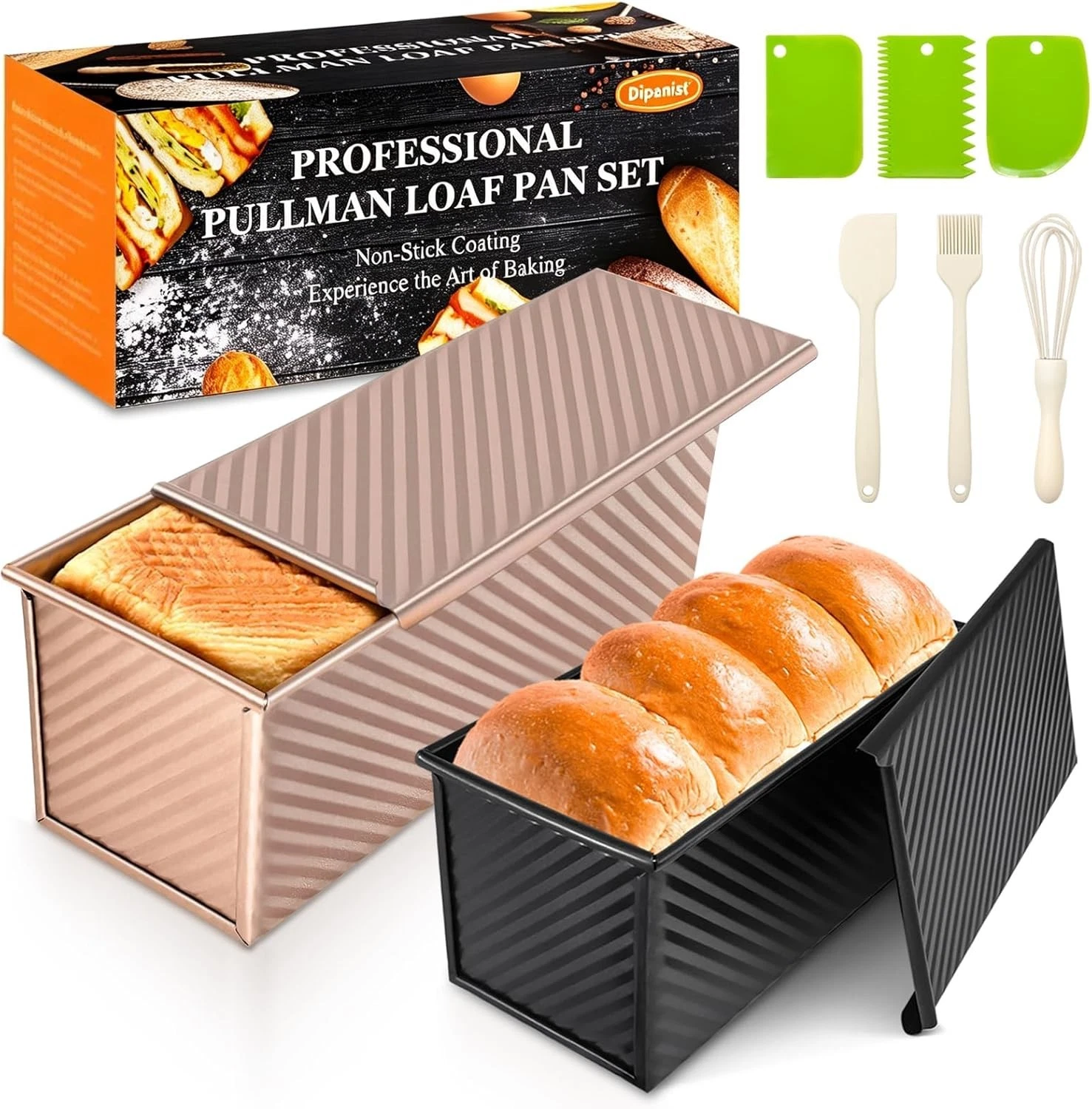 Pullman Loaf Pan with Lid 2 Pack Carbon Steel Non-Stick Bread Mold for Sandwich