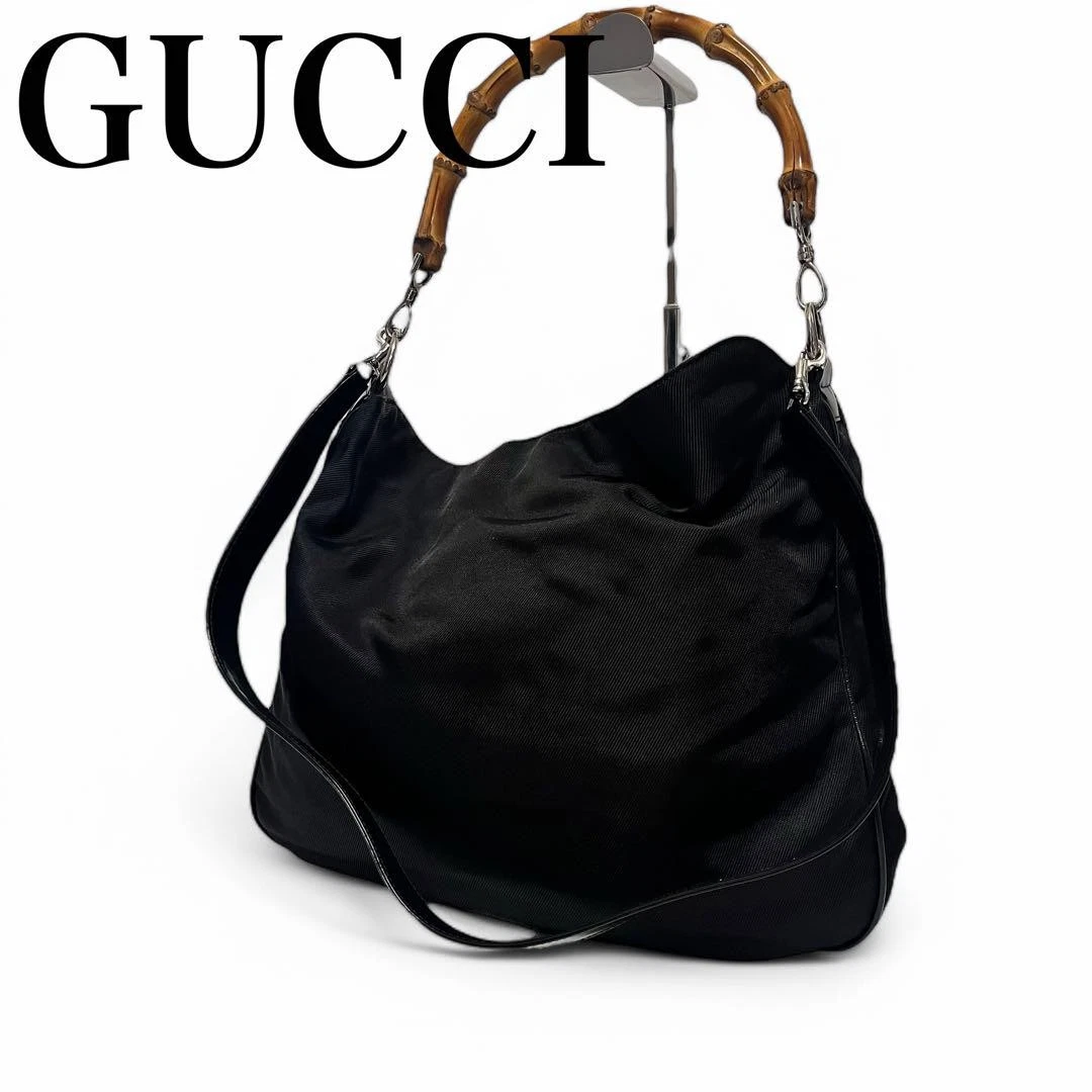 Sac bandoulière GUCCI 2 voies bambou nylon noir #PGIGKH