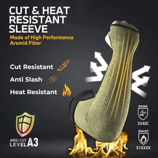 Cut Heat Resistant Sleeves - 17.3" Aramid Anti-Bite Arm Guards Thumb Hole Safety