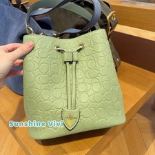 NWT Coach Rowan Bucket Bag Signature CEA96 pebbled leather/Gold/Pistachio