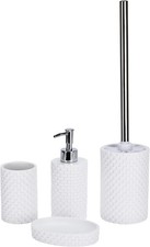 Set of 4 Bathroom Decor Set w/ Soap Dispenser, Tooth Brush Holder, Toilet Brush