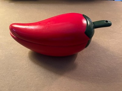 8'' RED CHILI PEPPER CERAMIC CHIPS SALSA DIP SERVING DISH W/ GREEN SPOON 3PC SET