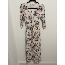 Darling White Floral Maxi Dress Size S 3/4 Sleeve Boho Chic