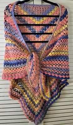 Handmade Crochet Triangle Shawl Wrap - Multicolor Summer Fun - 74'' X 36'' New