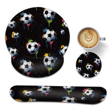 Soccer Keyboard Wrist Rest Pad Ergonomic Mouse Pad Set,3 in 1 Memory Foam Mou.
