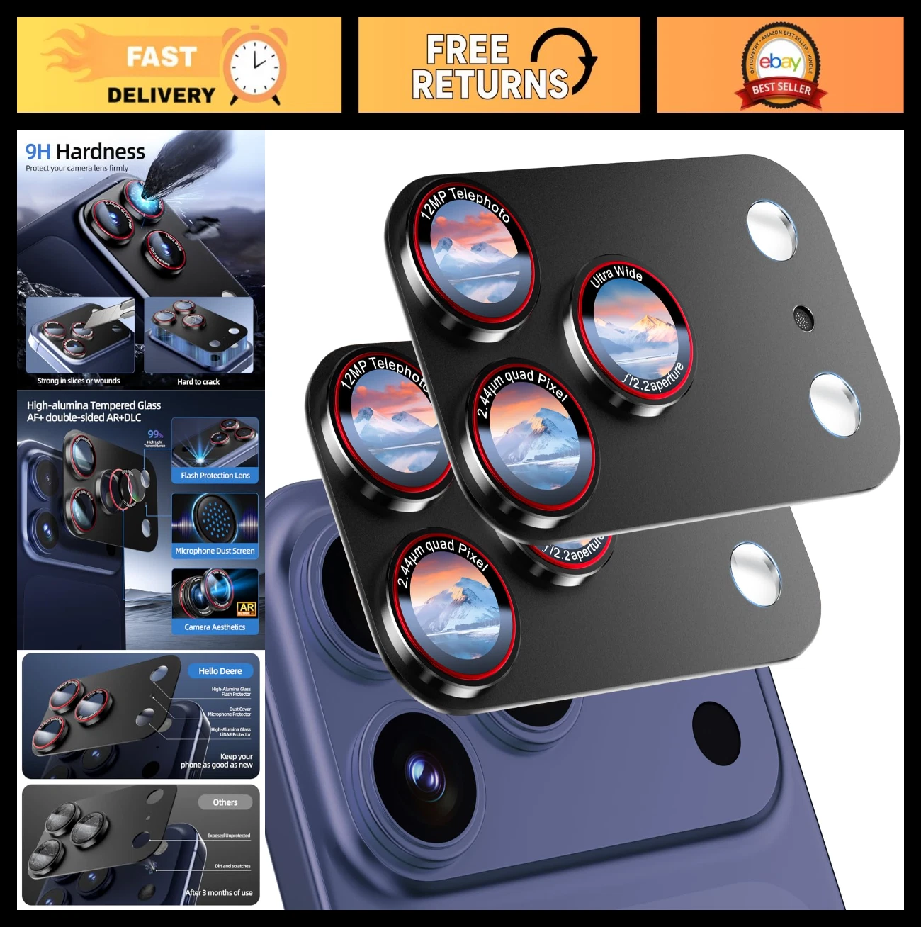 9H Tempered Glass Camera Lens Protector for iPhone 17 Pro Max - 2 Pack, Shatterp