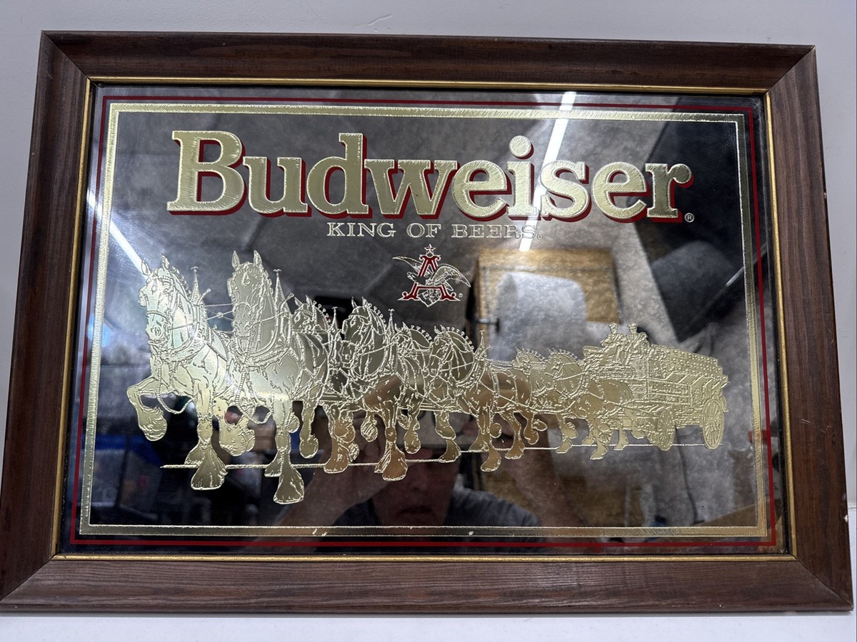 VTG 80s Budweiser Clydesdale Horses “King Of Beers” Gold Mirror