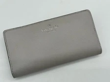 KATE SPADE Wallet Gray Pebbled Leather Bifold Designer Luxury EXCELLENT Condit