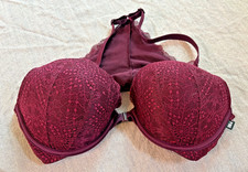 Victoria's Secret PINK Date Push-Up Bra burgundy/maroon lace overlay 36 D