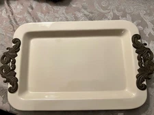 GG Collection Gracious Goods Cream Rectangular Tray with Metal Handles PERFECT!