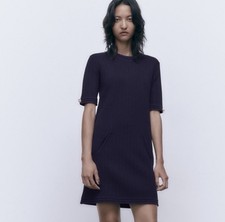 Zara Navy Blue Knitted Mini Dress Size Small AU 6 8 Gold Buttons BNWT$109