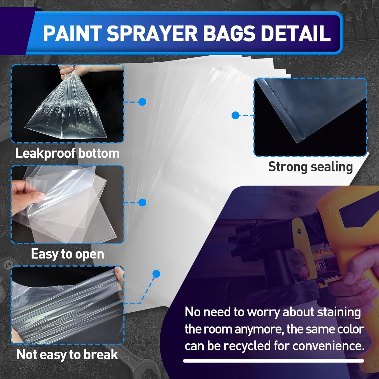 30 Pcs Paint Sprayer Bags, 7.8'' X 11.8'' Sprayer Cup Liners, Transparent Spr...