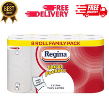 Regina 3 Ply Kitchen Roll, 8 Pack Thirst Pockets, Highly Absorbent Strong Towels