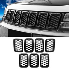 Black Front Grill Mesh Covers Inserts Kit Fit For 2017-2021 Jeep Grand Cherokee