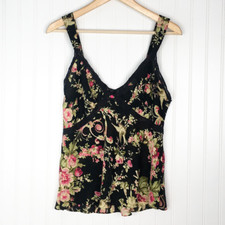Oscar De La Renta Womens Camisole Cami Top Black Sleeveless Pink Label Lace M