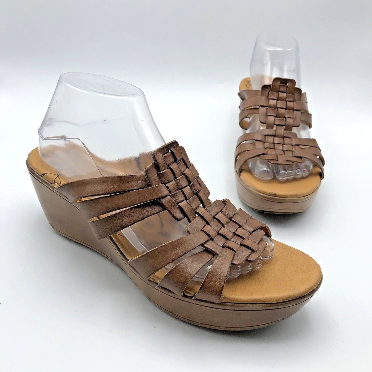 Bare Traps Women Brown Leather Weave Wedge Sandal Shoe Size 10M