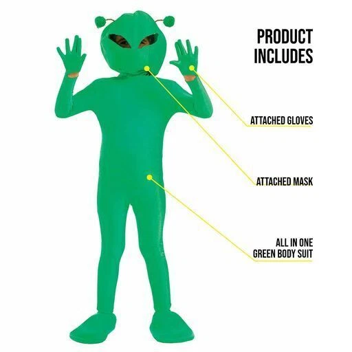 Disfraz de Alienígena para Niños S-XL Niños Niñas Traje Marciano Verde Espacio Exterior OVNI Halloween Foto 3 de 4