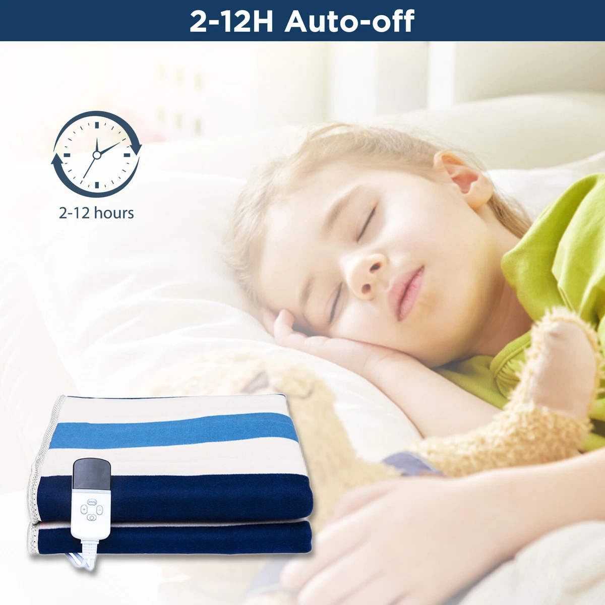 Fleece Electric Blanket Temperature Control Striped Thermal Blanket for  Winter | eBay