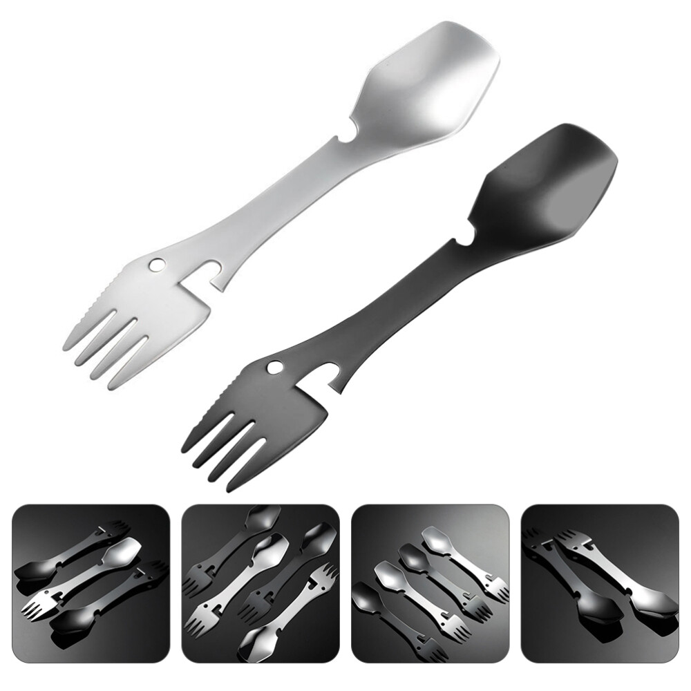2pcs Can Opener Camping Spork Stainless Steel Spoon Combo Utensil-image