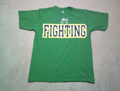 Notre Dame Fighting Irish T Shirt Mens Large Green Spellout Double Sided Adidas