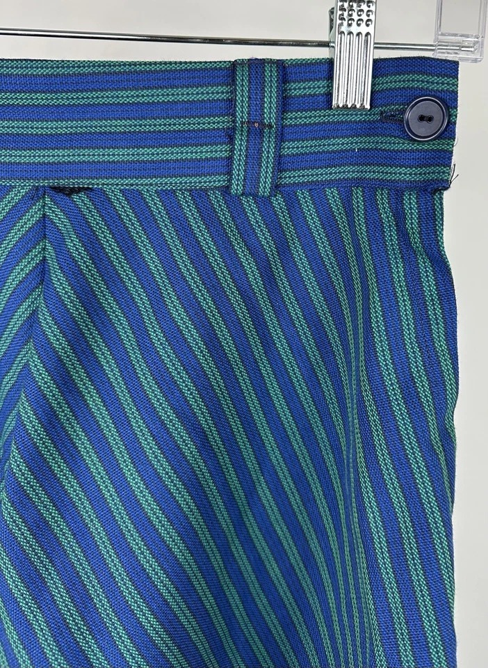 "Falda vintage años 70 línea A 27"" cintura alta a rayas jupeadas azul cobalto verde preppy" Foto 3 de 4