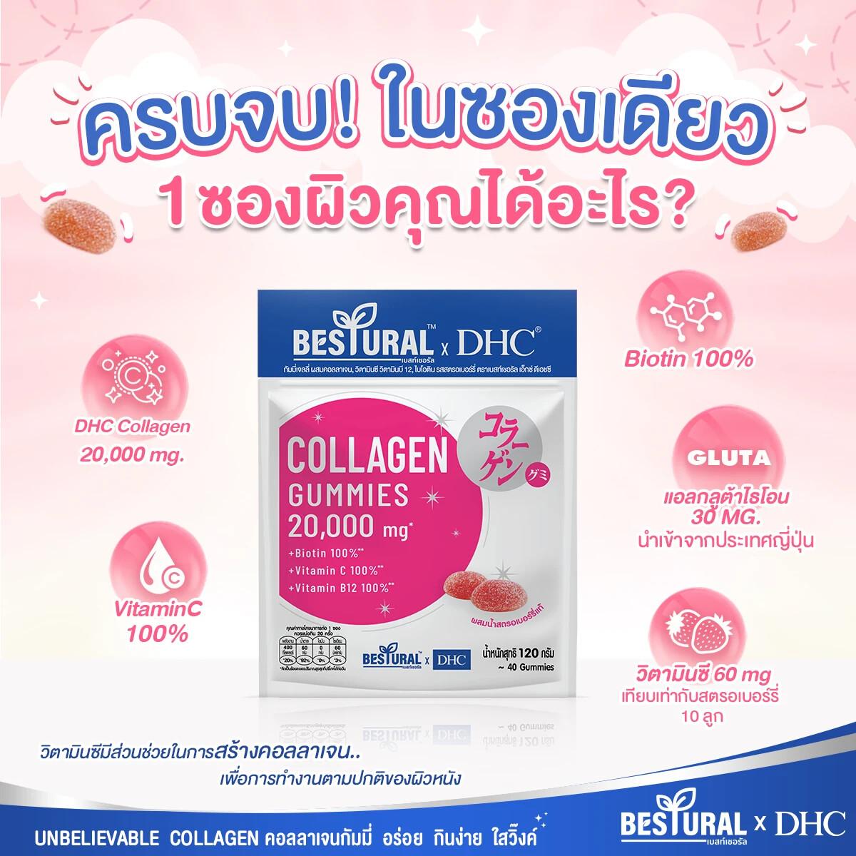 dhc glutathione 4X 40 Gummies Bestural x Collagen Gummies Reduce Acne Wrinkles Strong Joints Variants Available:Bundle Promo HAIR Anti-aging guru Bryan Johnson