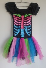 Little Girl Halloween Dress with Sleeves, Cute Skeleton, Size: 4-6T