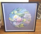 Julia Ayres Water Lilies Mixed Media Watercolor Collage Art Signed & Framed '86
