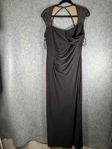 Ralph Lauren Gown Women 14 Petite Black Floor Length Formal Party Evening Dress