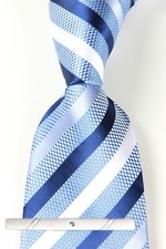 New Classic Striped Silver Blue JACQUARD WOVEN 100 Silk Men's Necktie Tie
