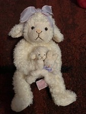 Russ Berrie Plush Lambkins Mother Sheep Baby Lamb Holding Bunny