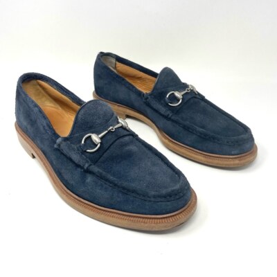 * Gucci 1953 Dark Blue Suede Horsebit Loafer Made in Italy Size 8.5 Gucci Gold Horsebit Buckle Navy Blue Leather Platform  main image 3