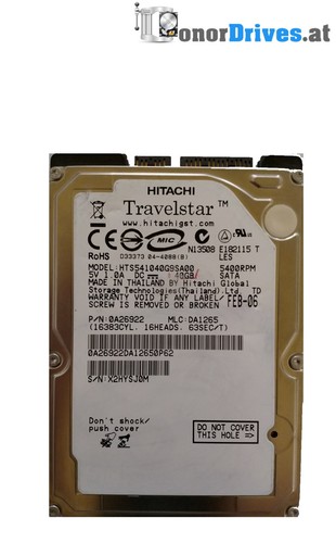 Hitachi  HTS541040G9SA00 - 0A26922- 40 GB - SATA - 320 0A25182 01 Rev.*