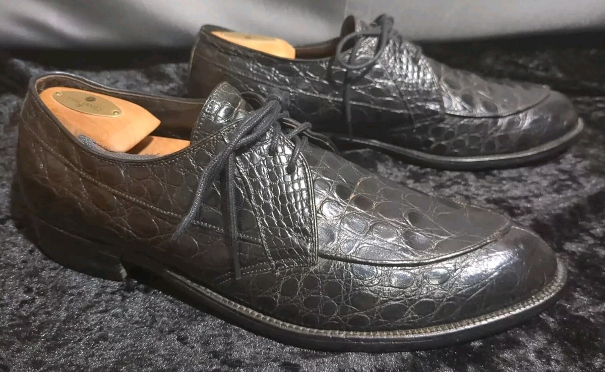Vintage French Shriner Black Alligator Narrow Split Toe Derby Shoes Size 11.5 Nettleton Traditionals Algonquin | vcleat main image 3