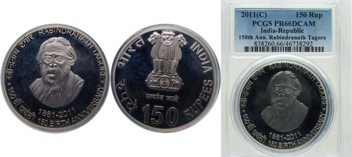 Indien 2011 150 Rupien Silber 500 PCGS 66