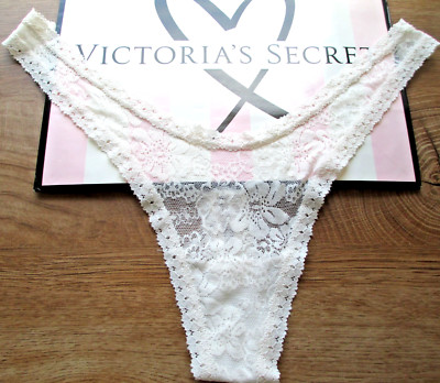 VICTORIA'S SECRET PINK Wink High Leg Thong Panty VS Coconut White Lace S L NWT
