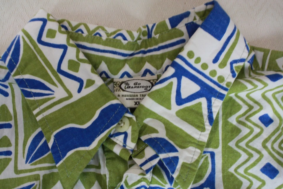 GO босиком Мужская винтажная рубашка скольжения над геометрический с черепахами все хлопок XL - Изображение 3 из 4