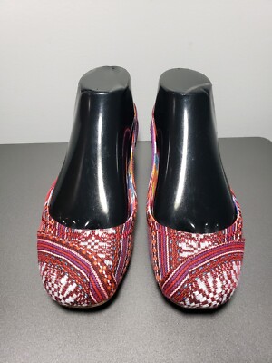 Toms One For One Flats Womens 6 Red Purple Canvas Aztec Tribal Print Shoes