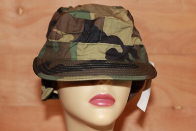 USGI BDU Woodland Camo Hat Cap Sz 7 Ear Flaps NWT 80/20 Cotton Nylon SEKRI NWT