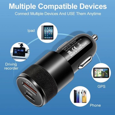 Fast Car Charger Adapter USB QC3.0 PD Type-C Quick Lighte Charging r S8M3